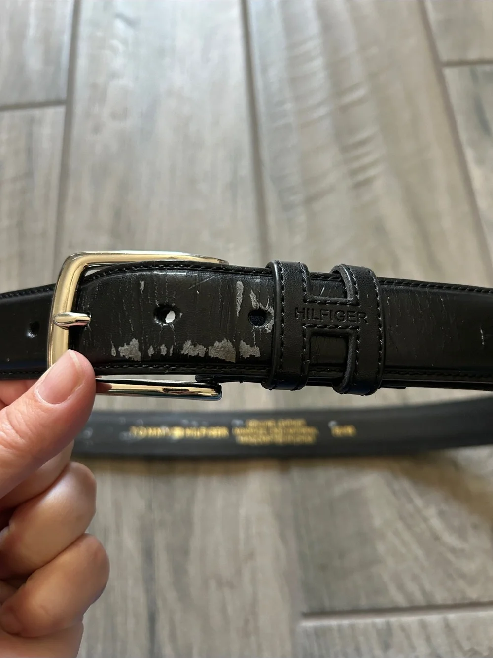 Tommy Hilfiger Black Leather Belt with Silver Buckle